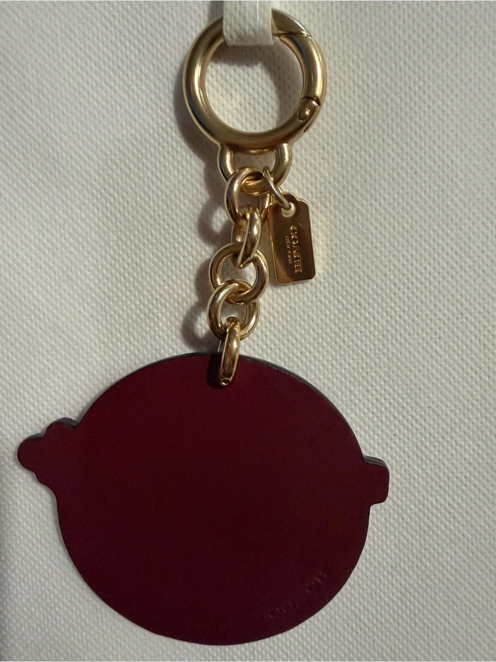 Coach Red Sunglasses Emoji Leather Keychain with Gold Hardware